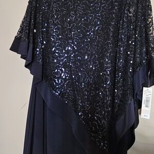 RM Richards Style 8749 Asymmetrical Navy Dress with Sequins
